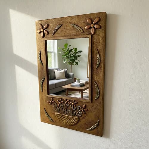 Espejo rectangular artesanal de estilo antiguo dorado oscuro