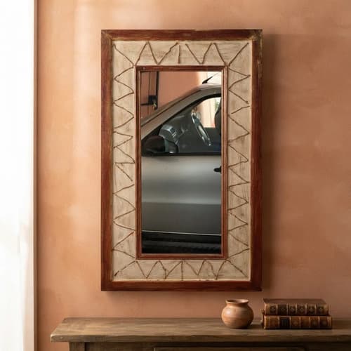 Espejo Rectangular Artesanal Vintage con Relieve Marrón Claro de Thor Home