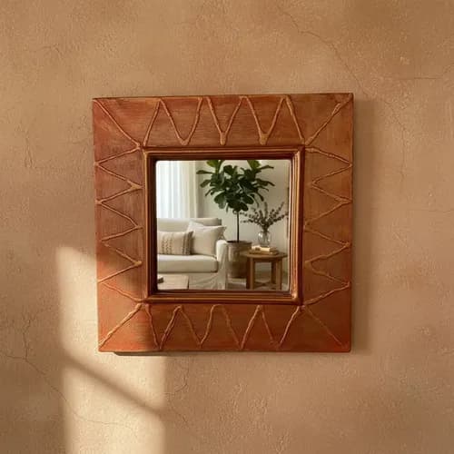 Espejo Cuadrado Artesanal Vintage Raíces de Fuego Cobre de Thor Home