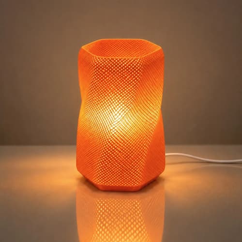Lámpara velador hexagonal nórdica naranja con luz cálida